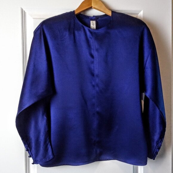 Lord & Taylor Navy Silk Dolman Sleeve LS Blouse - Picture 1 of 9